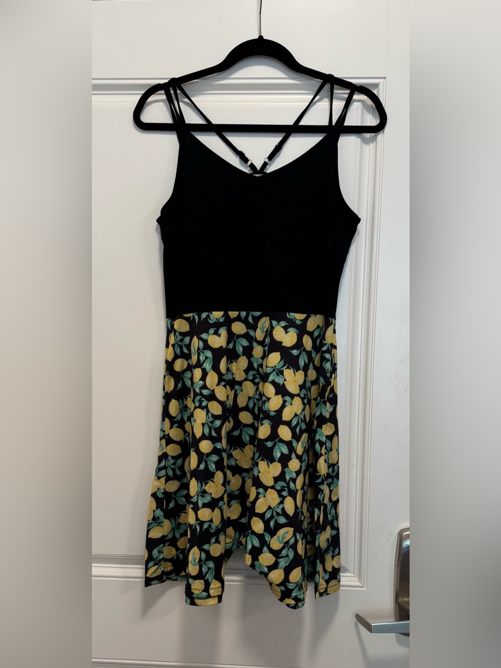 Black Lemon-Print Strappy Mini Dress